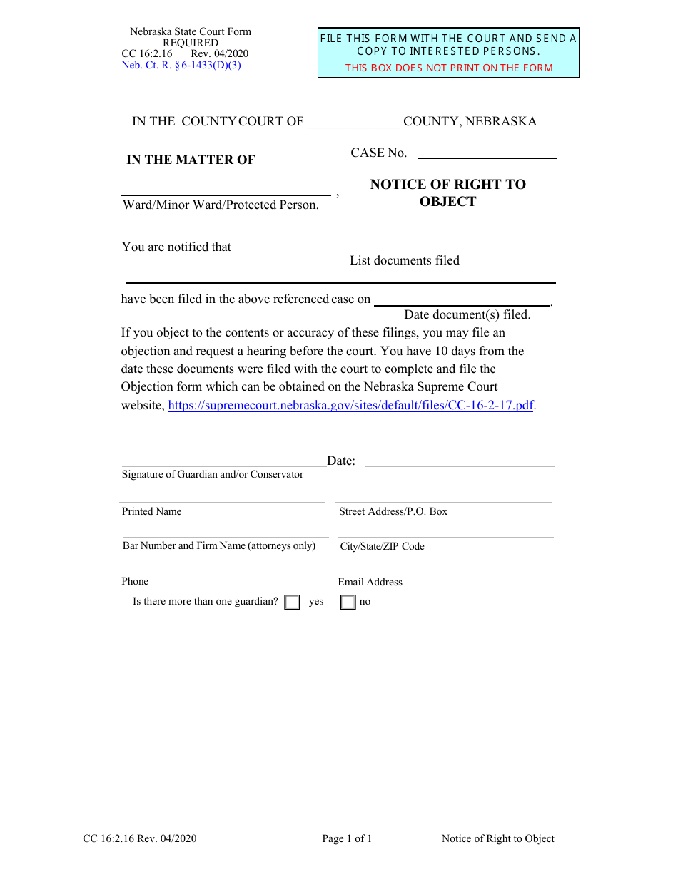 Form CC16:2.9 Inventory, Affidavit of Due Diligence, and Certificate of Mailing - Nebraska, Page 6