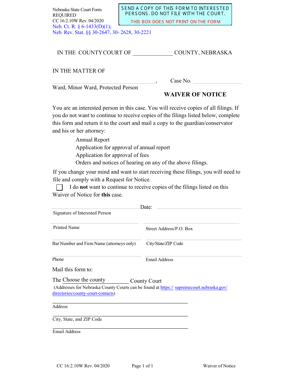 Form CC16:2.9 Inventory, Affidavit of Due Diligence, and Certificate of Mailing - Nebraska, Page 7