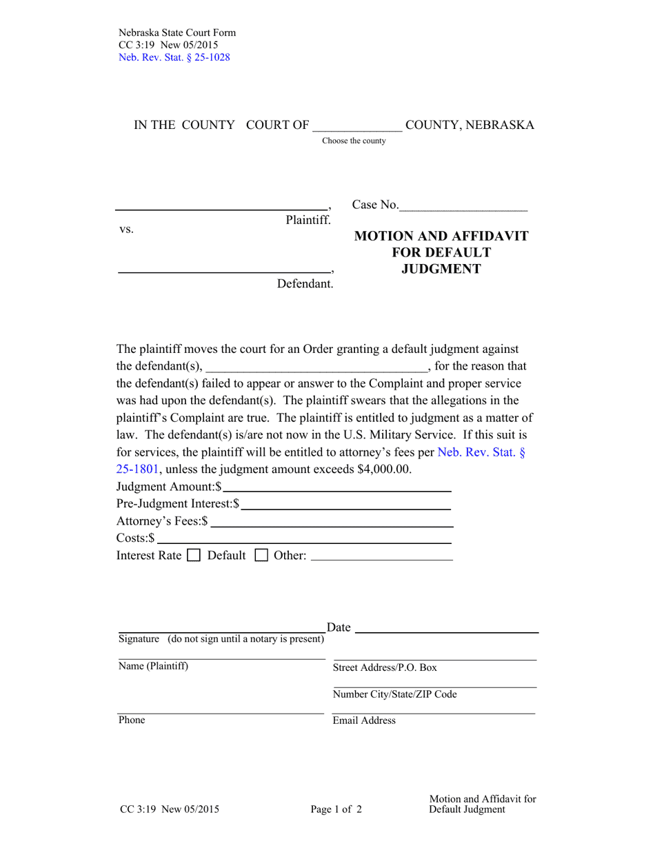 Form CC319 Download Fillable PDF or Fill Online Motion and Affidavit
