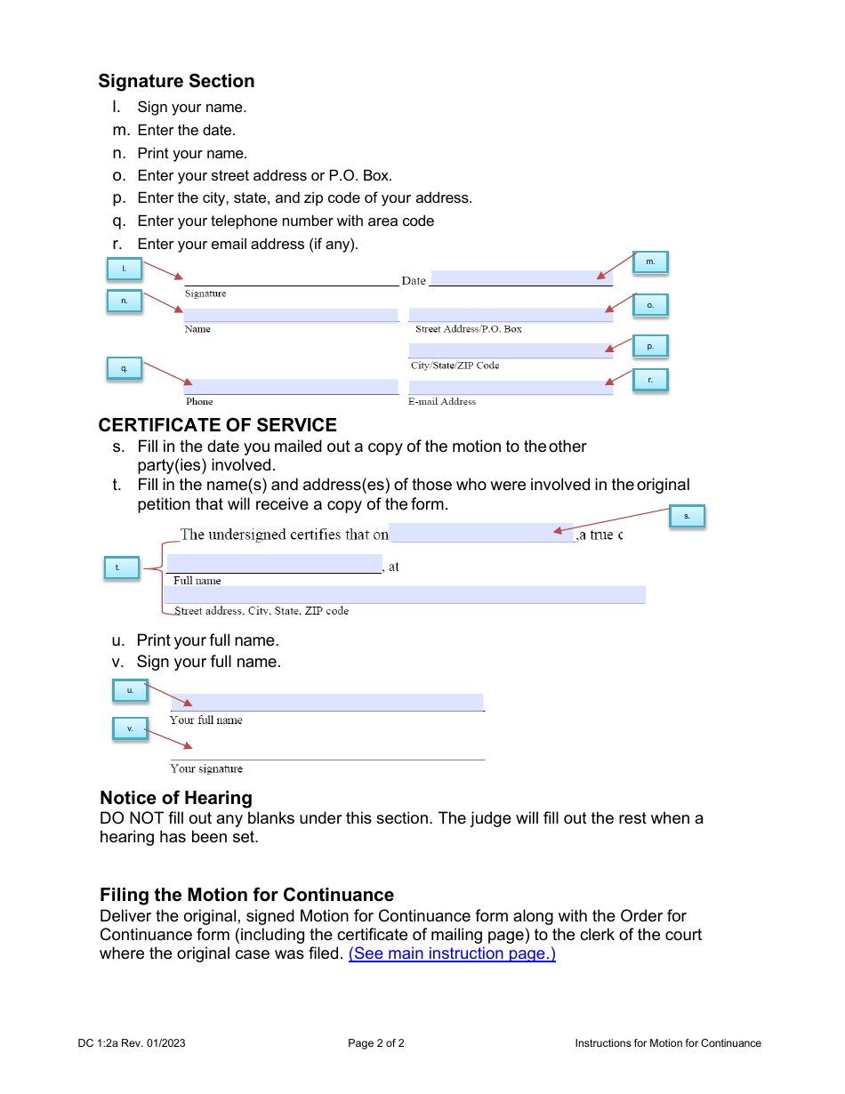 Instructions for Form DC1:2 Motion for Continuance and Notice of Hearing - Nebraska, Page 2