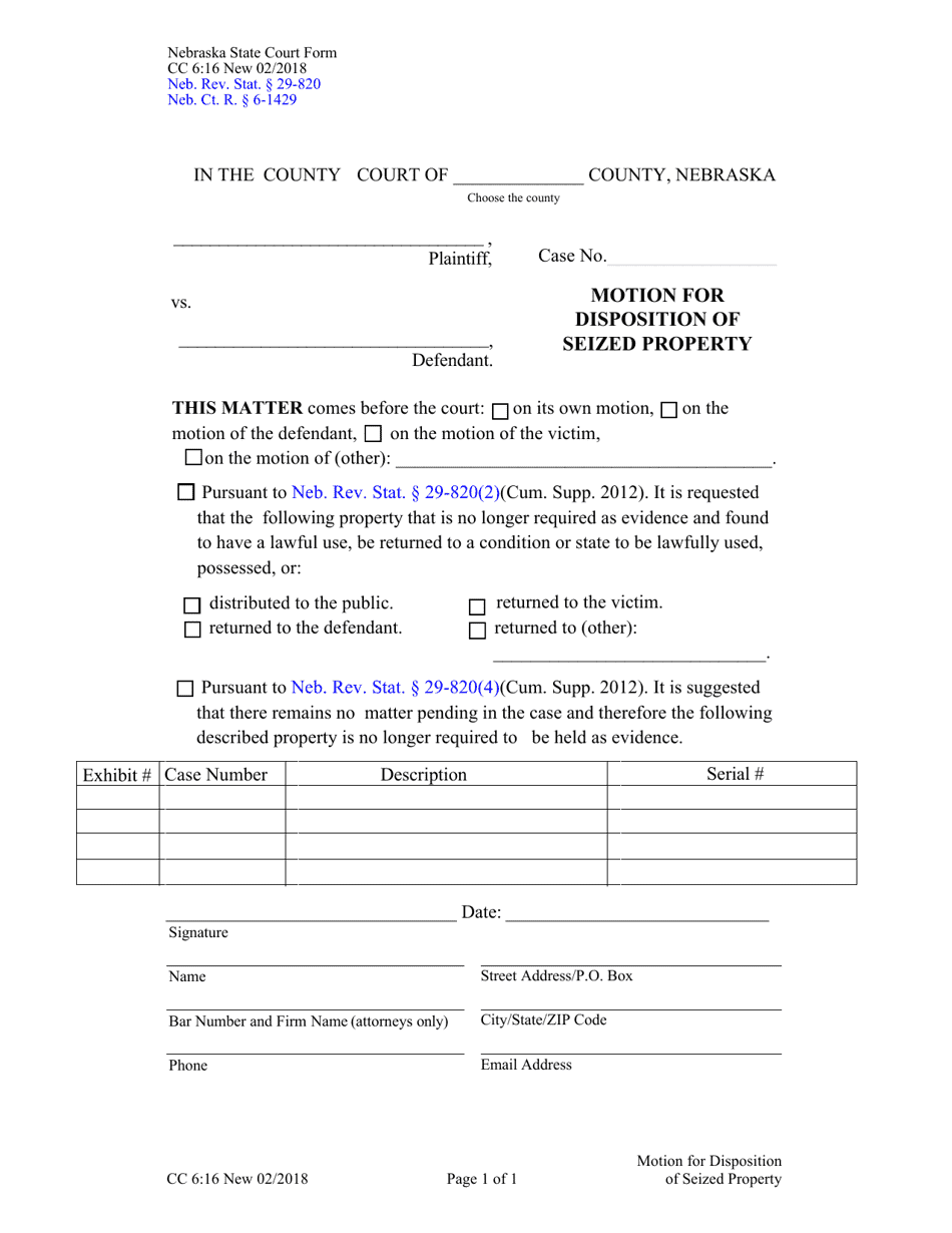 Form Cc6 16 Download Fillable Pdf Or Fill Online Motion For Disposition