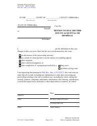 Document preview: Form CC6:15.1 Motion to Seal Record Due to Acquittal or Dismissal - Nebraska