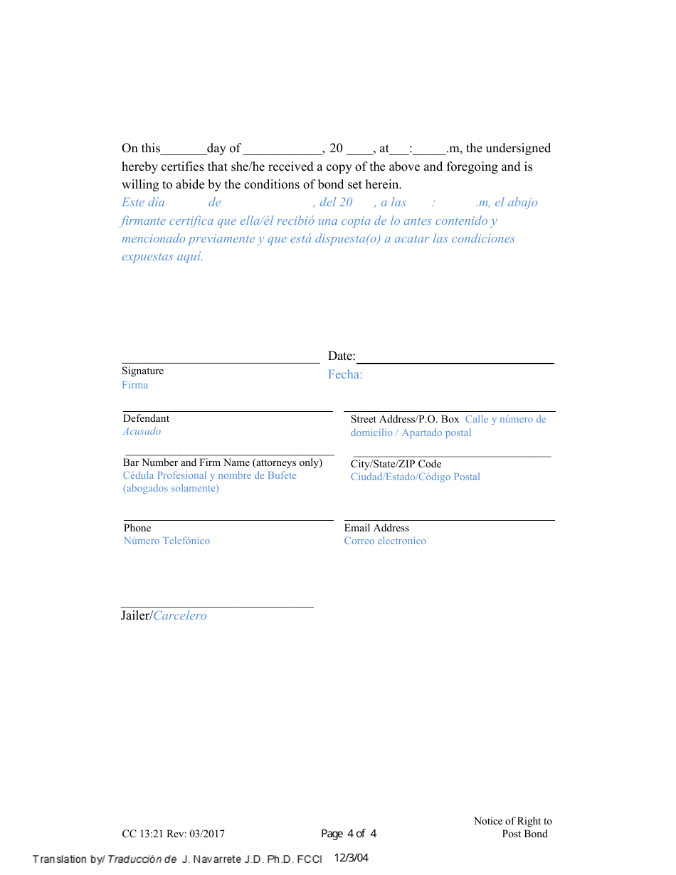 Form CC13:21 Notice of Right to Post Bond - Nebraska (English / Spanish), Page 4