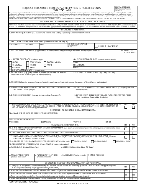 DD Form 2536 Request for Armed Forces Participation in Public Events (Non-aviation)