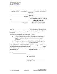 Document preview: Form CC9:8 Order Permitting Small Claims Appeal in Forma Pauperis - Nebraska