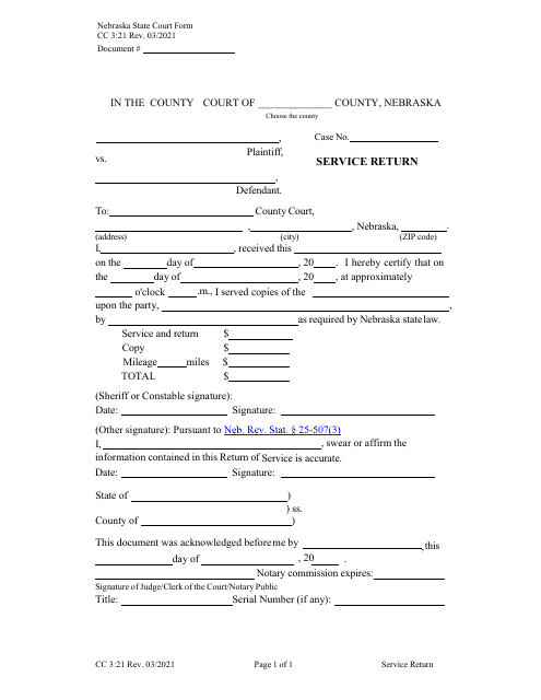 Form CC3:21 Service Return - Nebraska