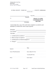 Form CC4:5 Small Claims Certified Mail Return - Nebraska