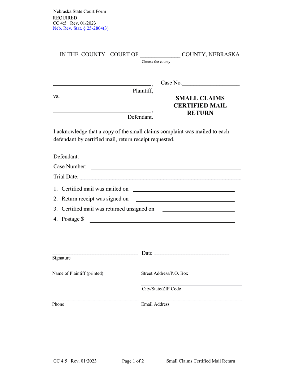 Form CC4:5 Download Fillable PDF or Fill Online Small Claims Certified ...