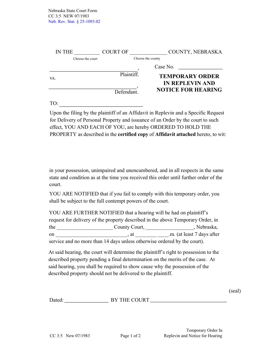 Form CC3:5 - Fill Out, Sign Online and Download Fillable PDF, Nebraska ...