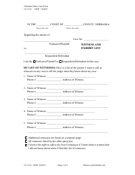 Document preview: Form CC6:18 Witness and Exhibit List - Nebraska