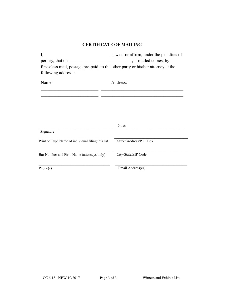 Form CC6:18 Witness and Exhibit List - Nebraska, Page 3