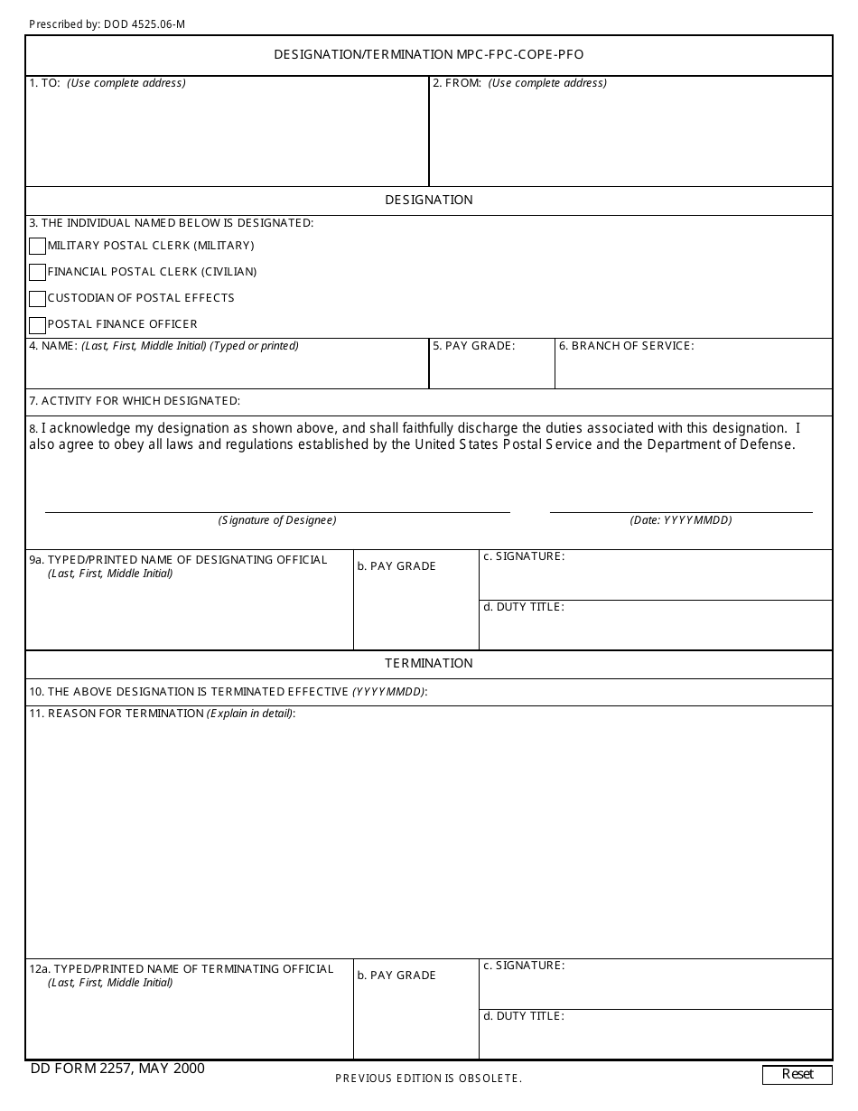 DD Form 2257 Designation / Termination Mpc-Fpc-Cope-Pfo, Page 1