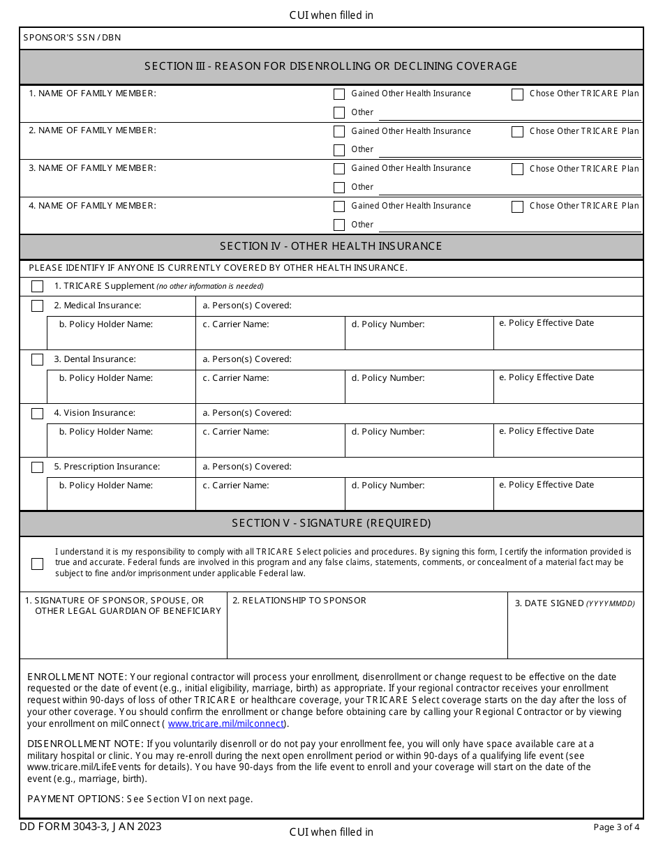 DD Form 3043-3 Download Fillable PDF or Fill Online TRICARE Select ...