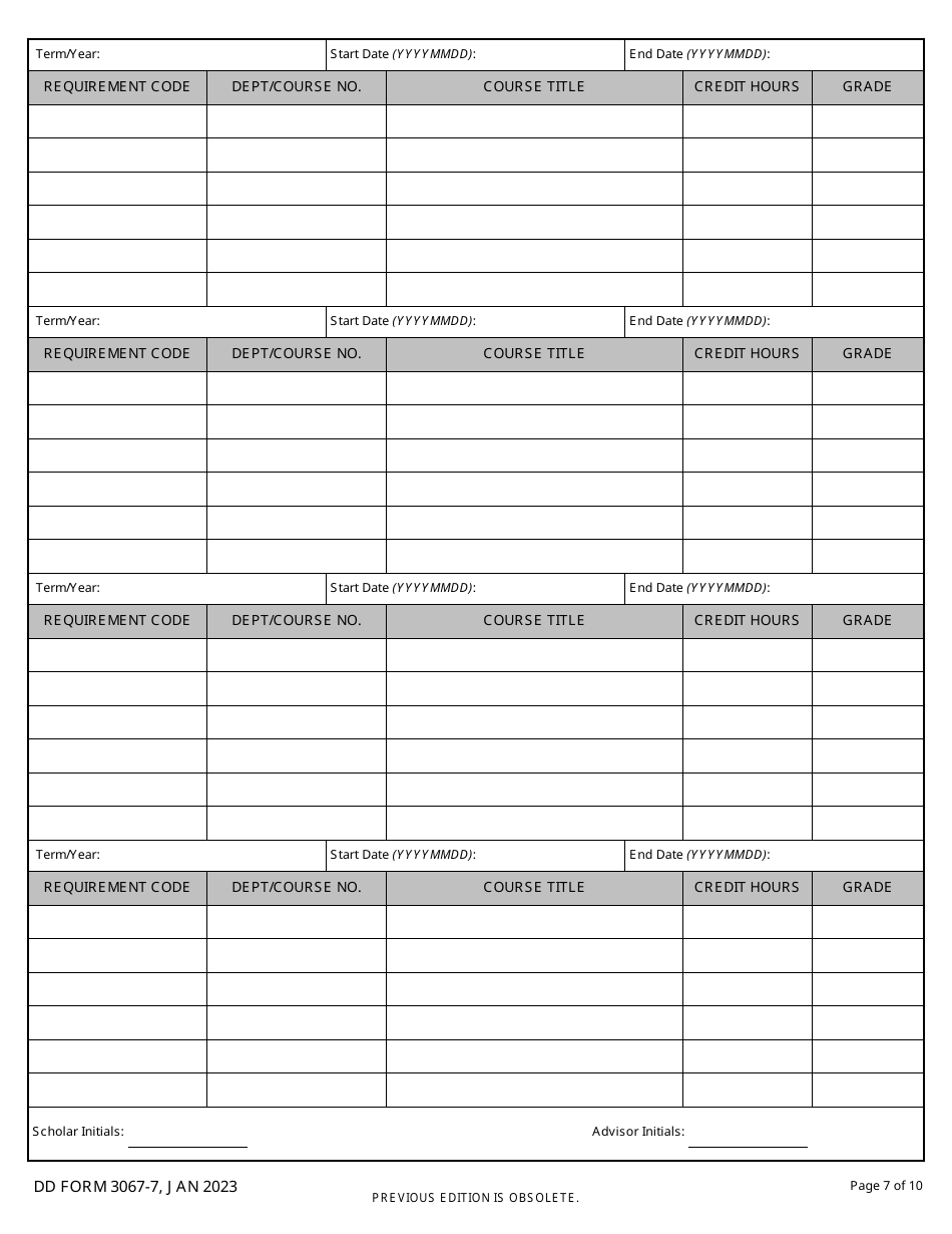 DD Form 3067-7 Science, Mathematics, and Research for Transformation (Smart) Scholarship Phase 1 Annual Report, Page 7