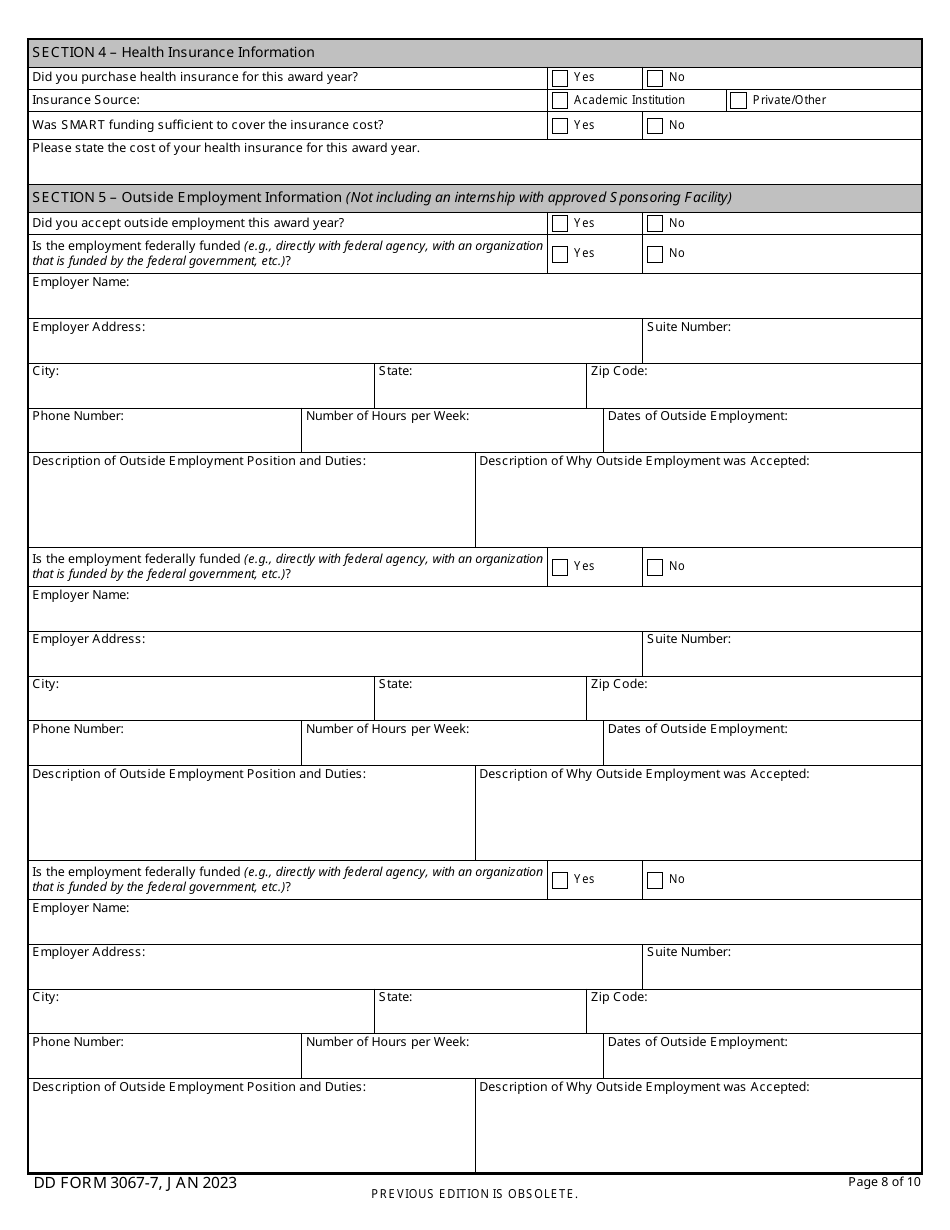 DD Form 3067-7 Science, Mathematics, and Research for Transformation (Smart) Scholarship Phase 1 Annual Report, Page 8