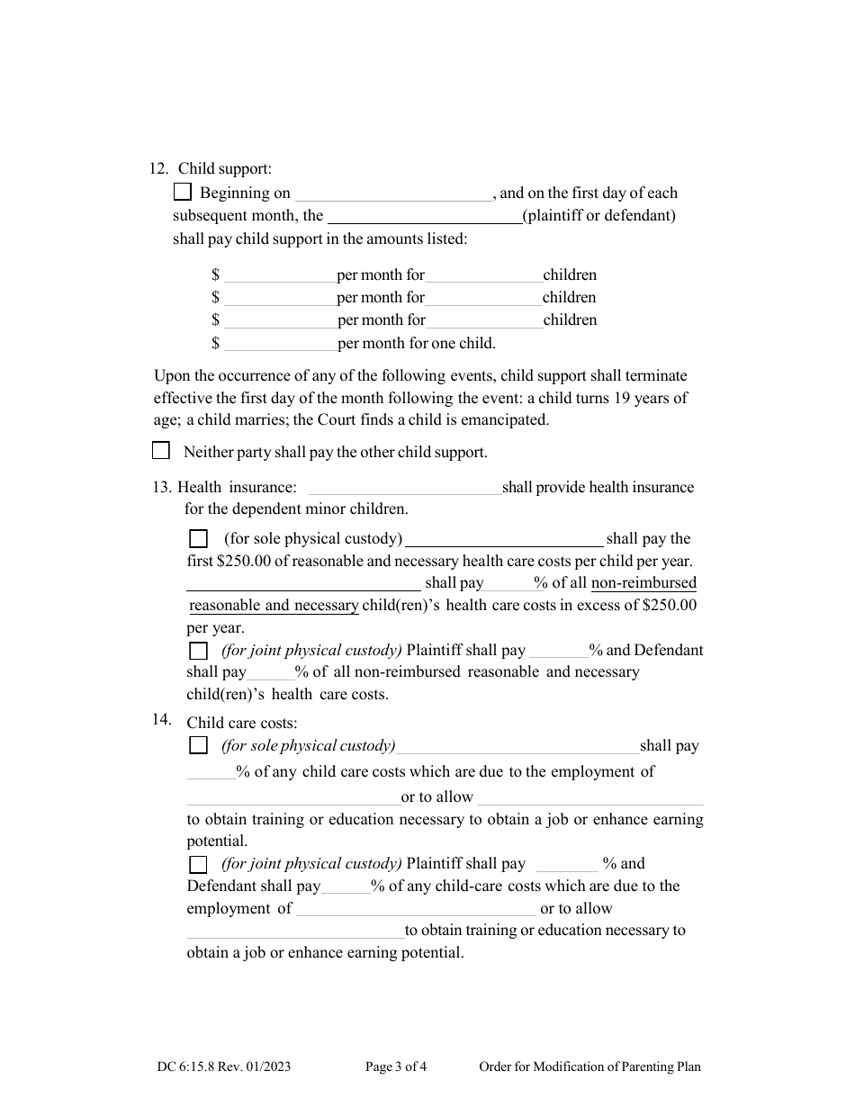 Form DC6:15.8 Order for Modification (Parenting Plan) - Nebraska, Page 3