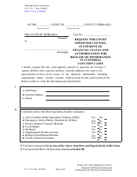 Form CC7:7.4 Request for Court Appointed Counsel, Statement of Financial Status and Authorization for Release of Information in Custodial Sanction Cases - Nebraska
