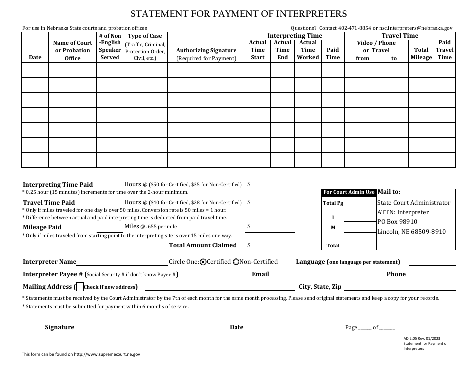 Form AD2:05 - Fill Out, Sign Online and Download Fillable PDF, Nebraska ...
