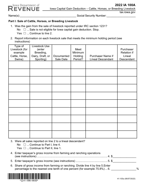 Form IA100A (41-155) 2022 Printable Pdf