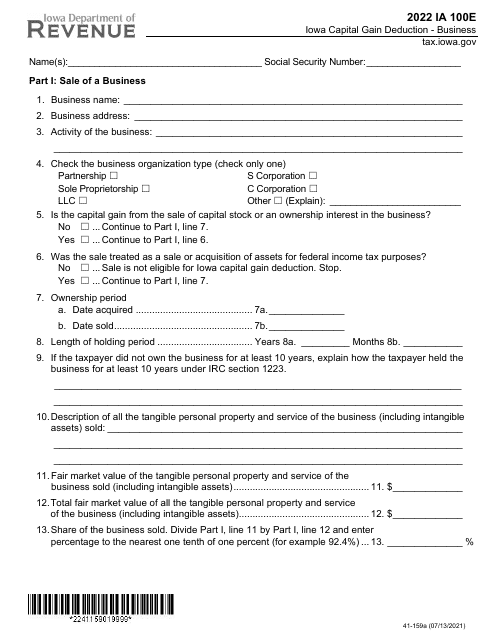 Form IA100E (41-159) 2022 Printable Pdf