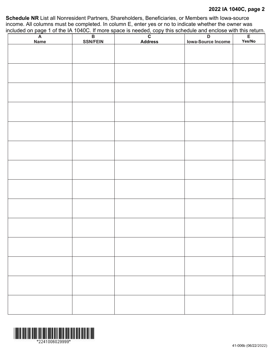 Form IA1040C (41-006) Composite Individual Income Tax Return for Nonresidents - Partnerships, S Corporations, Trusts, and Limited Liability Companies for Filing on Behalf of Nonresident Partners, Shareholders, Beneficiaries, or Members - Iowa, Page 2
