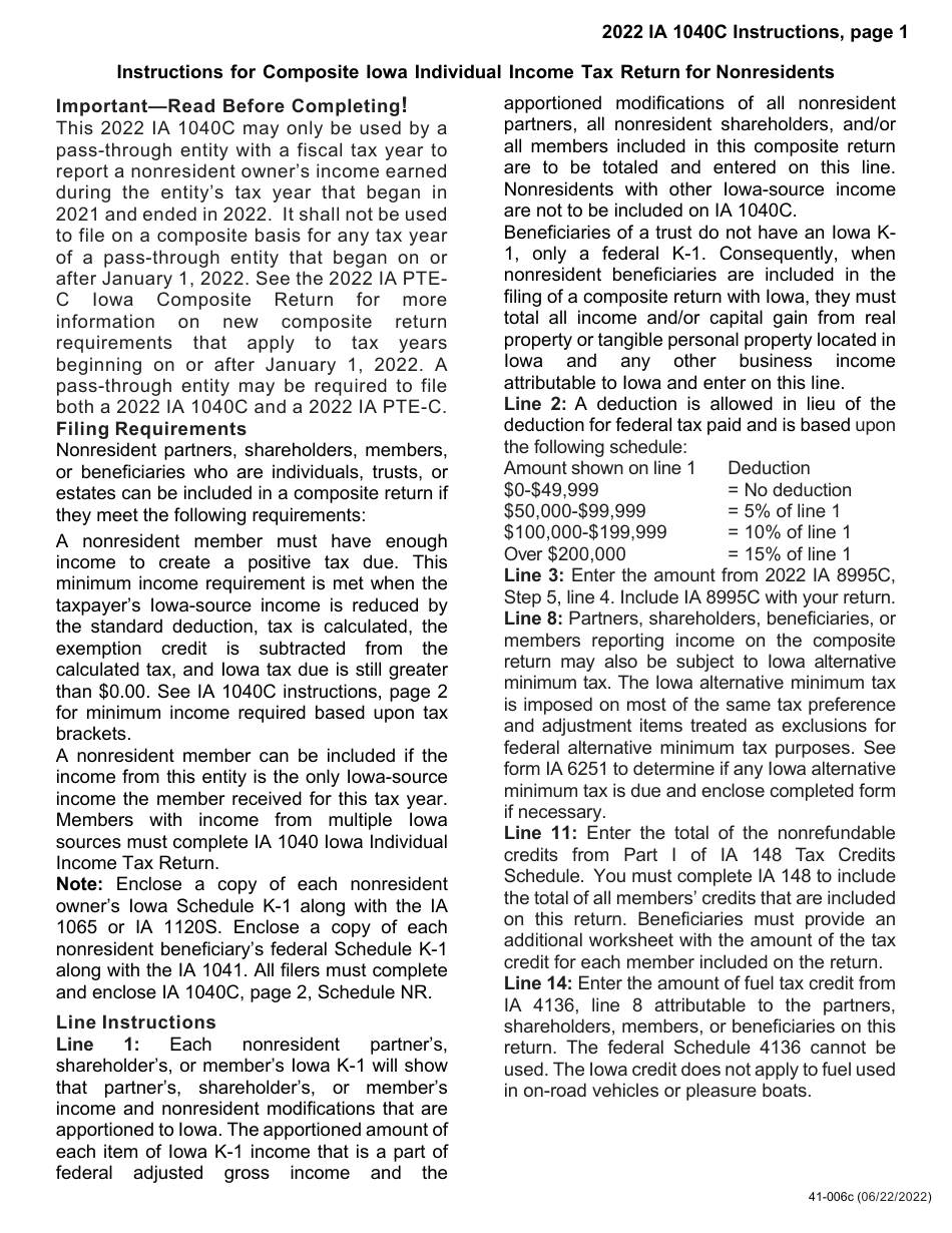 Form IA1040C (41-006) Composite Individual Income Tax Return for Nonresidents - Partnerships, S Corporations, Trusts, and Limited Liability Companies for Filing on Behalf of Nonresident Partners, Shareholders, Beneficiaries, or Members - Iowa, Page 3