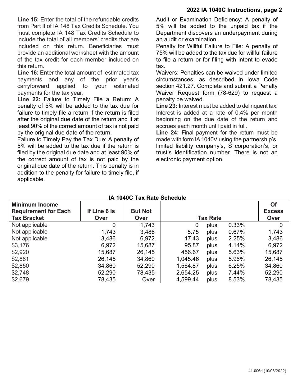 Form IA1040C (41-006) Composite Individual Income Tax Return for Nonresidents - Partnerships, S Corporations, Trusts, and Limited Liability Companies for Filing on Behalf of Nonresident Partners, Shareholders, Beneficiaries, or Members - Iowa, Page 4