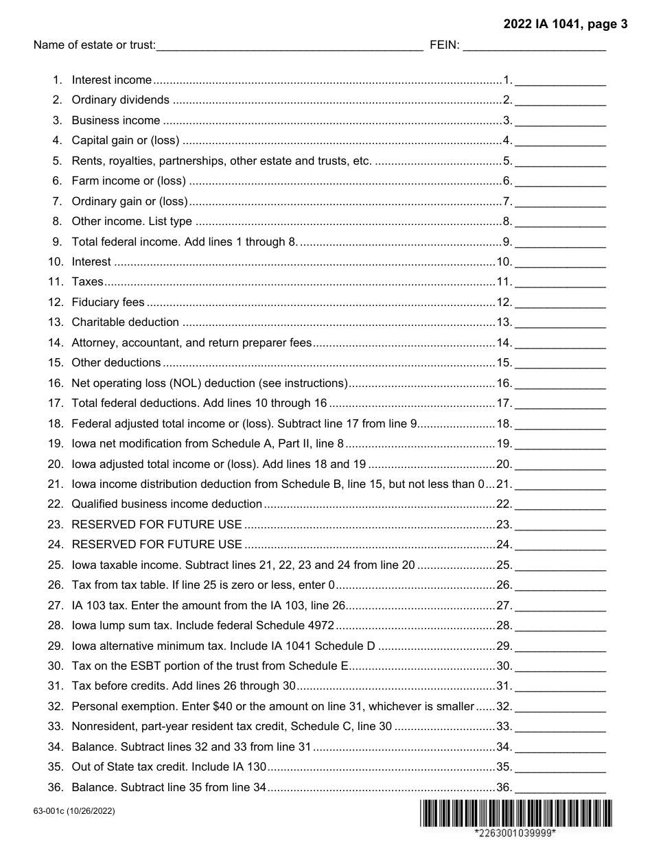 Form IA1041 (63-001) Iowa Fiduciary Return - Iowa, Page 3
