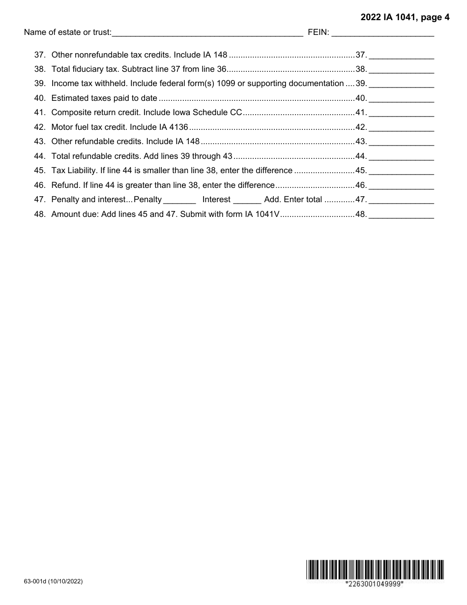 Form IA1041 (63-001) Iowa Fiduciary Return - Iowa, Page 4