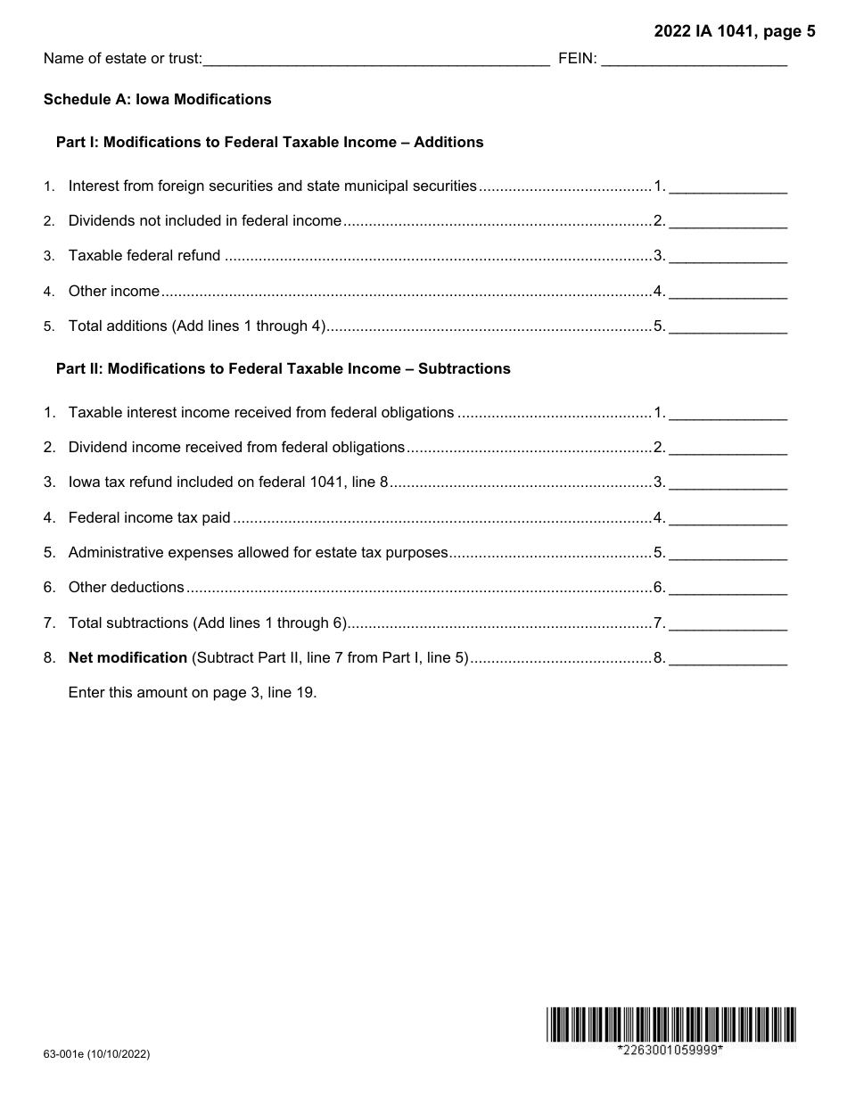 Form IA1041 (63-001) Iowa Fiduciary Return - Iowa, Page 5