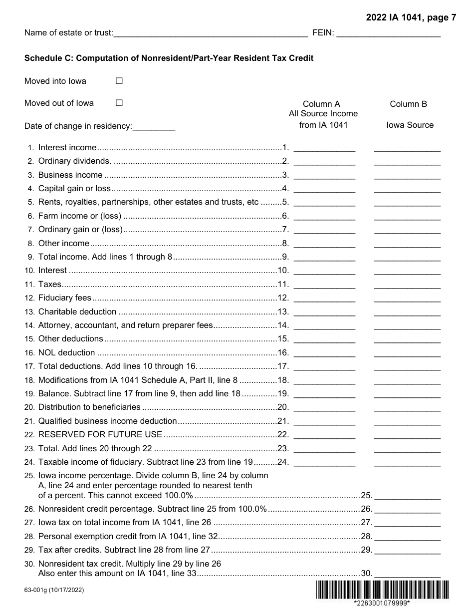 Form IA1041 (63-001) Iowa Fiduciary Return - Iowa, Page 7