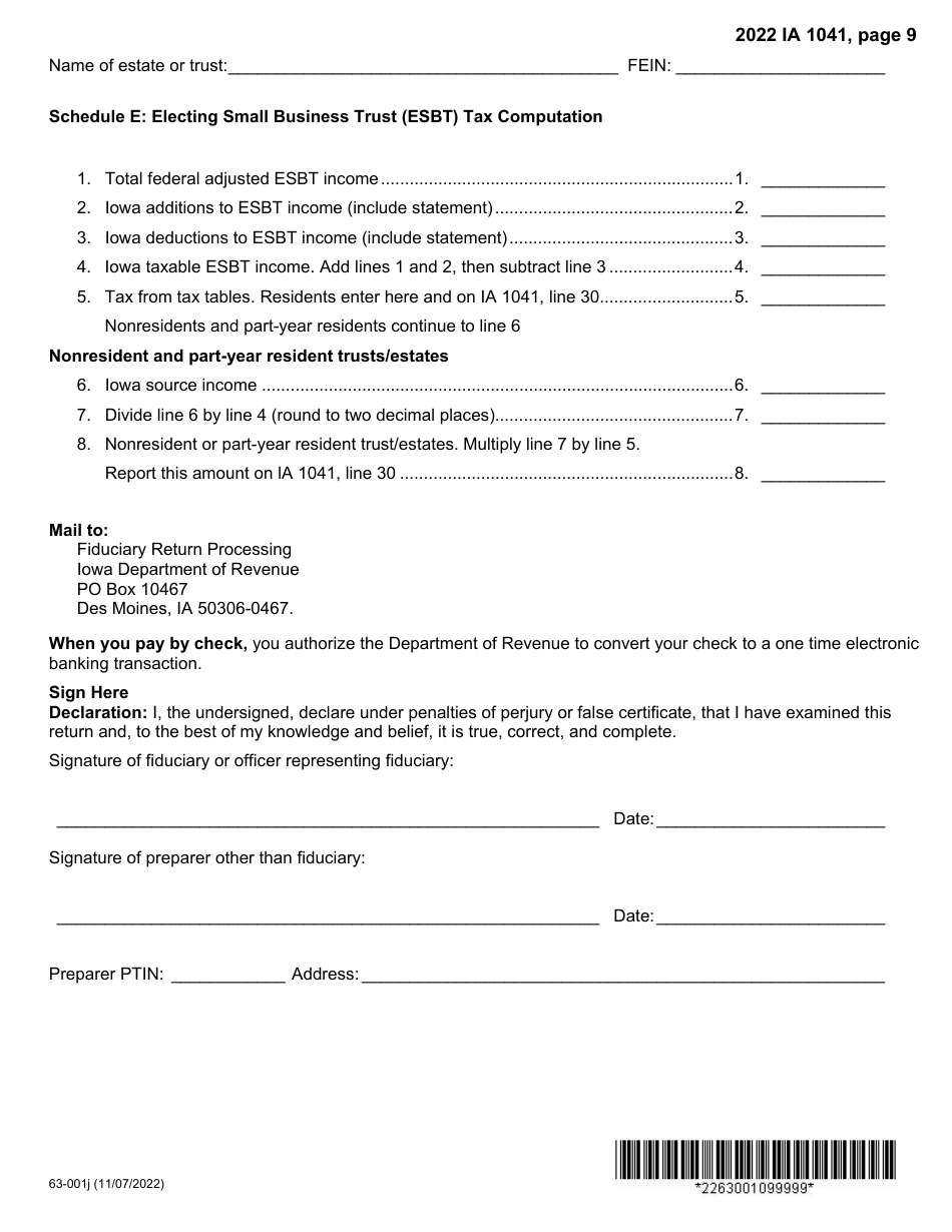 Form IA1041 (63-001) Iowa Fiduciary Return - Iowa, Page 9
