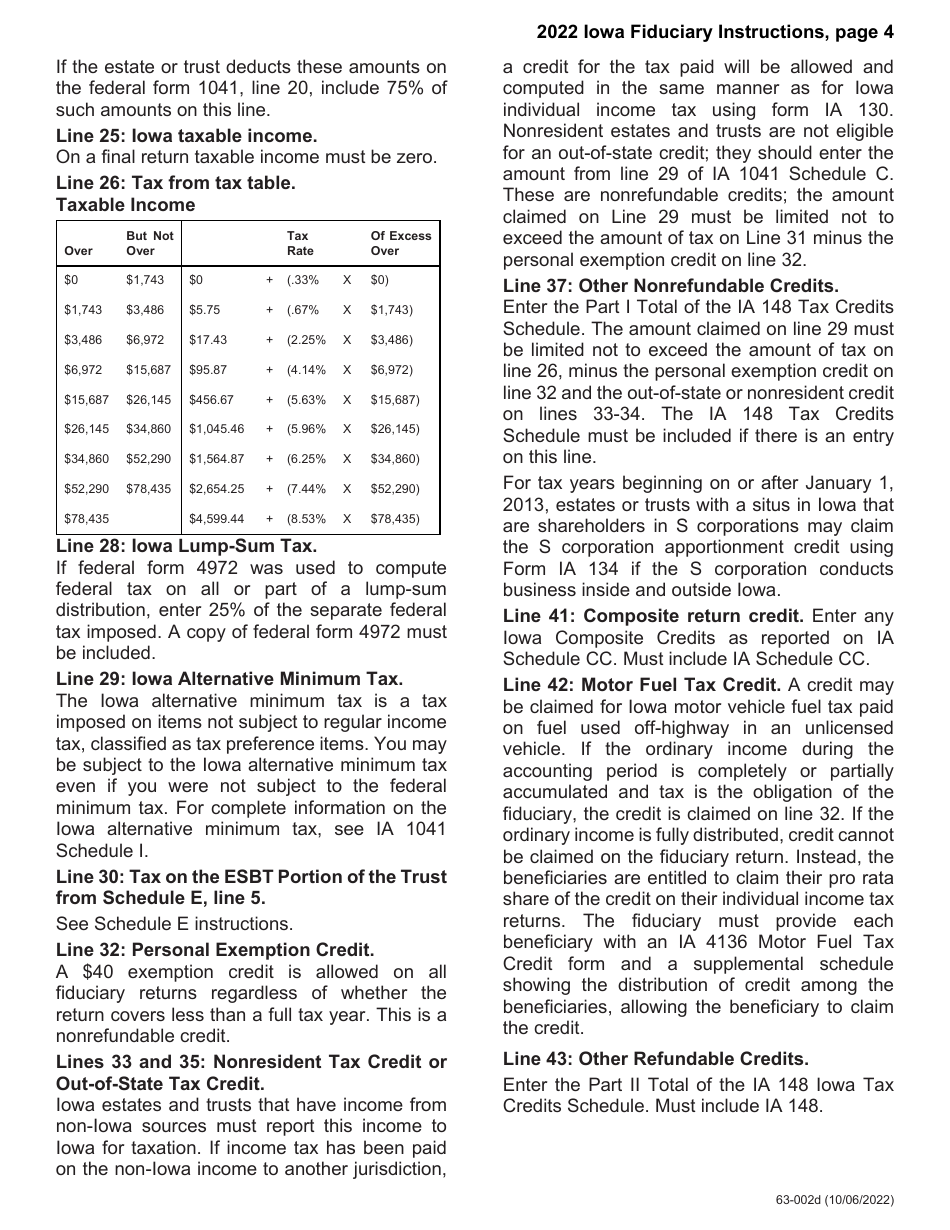 Instructions for Form IA1041, 63-001 Iowa Fiduciary Return - Iowa, Page 4