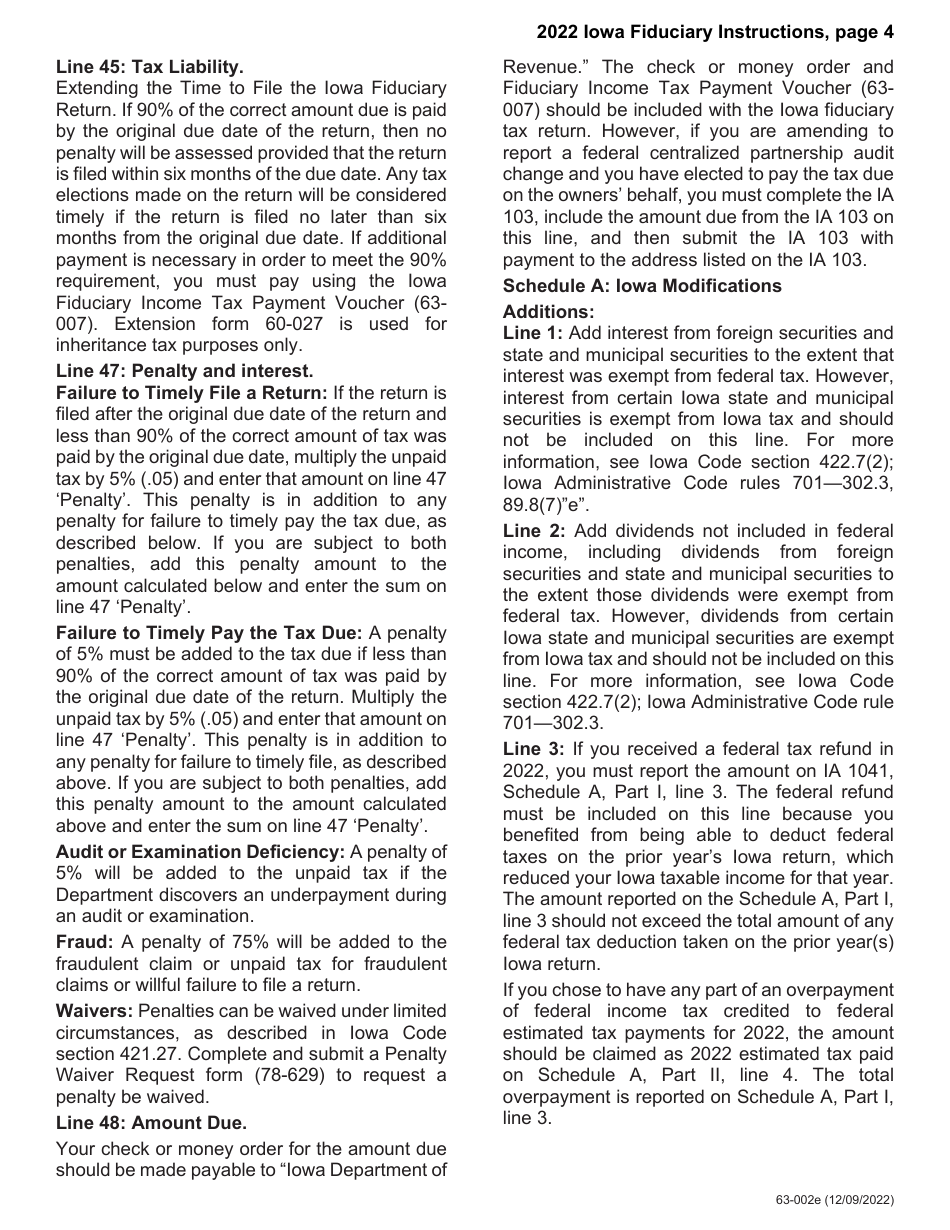 Instructions for Form IA1041, 63-001 Iowa Fiduciary Return - Iowa, Page 5
