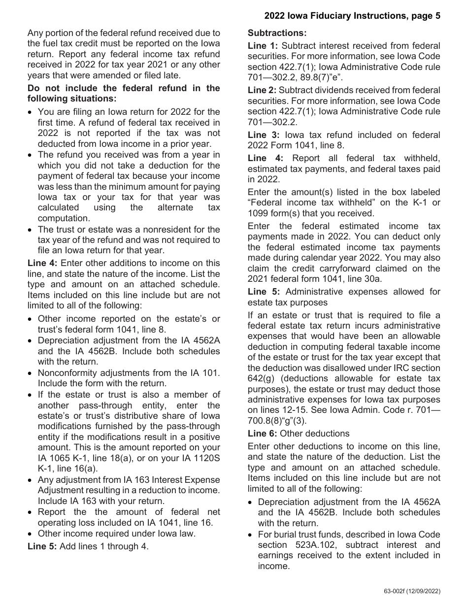Instructions for Form IA1041, 63-001 Iowa Fiduciary Return - Iowa, Page 6