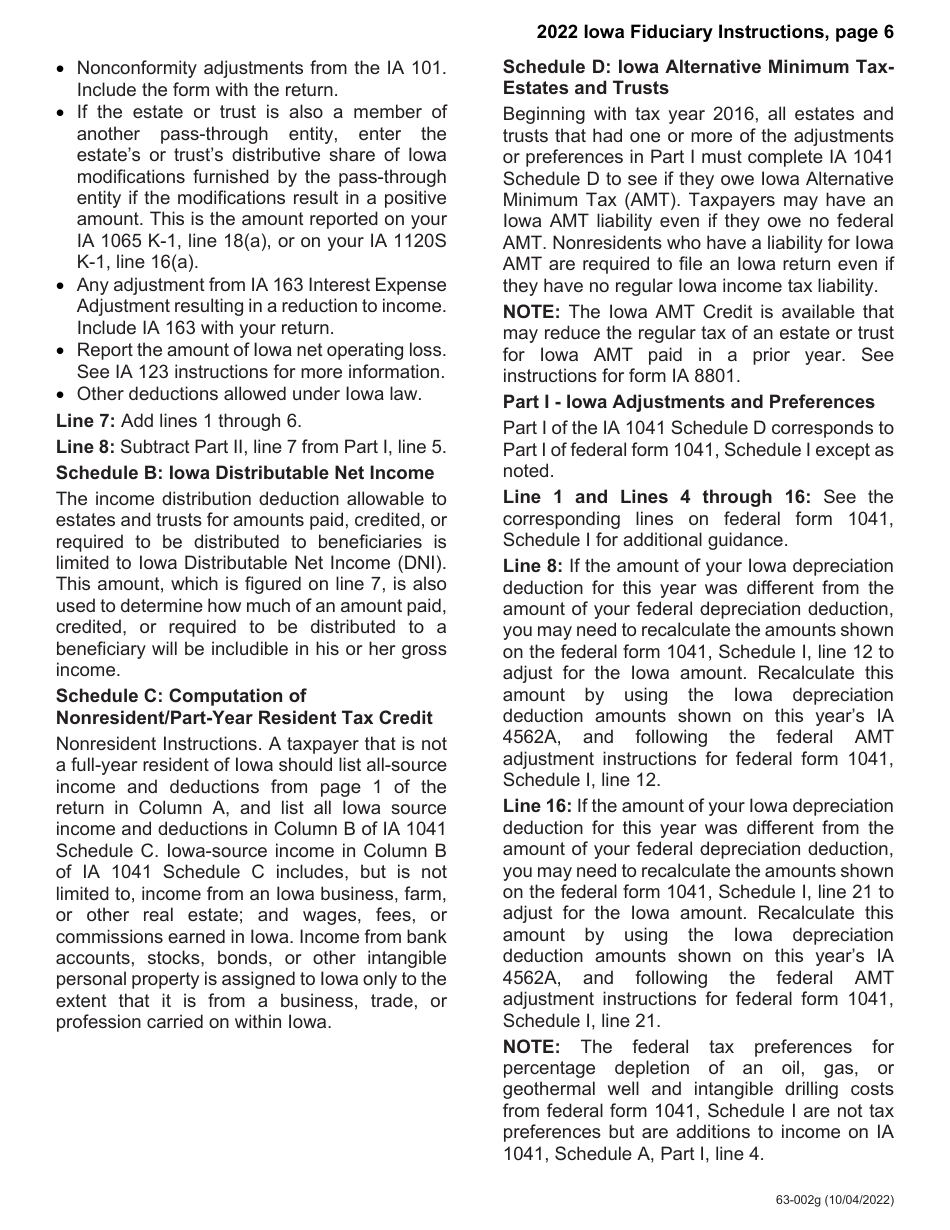 Instructions for Form IA1041, 63-001 Iowa Fiduciary Return - Iowa, Page 7