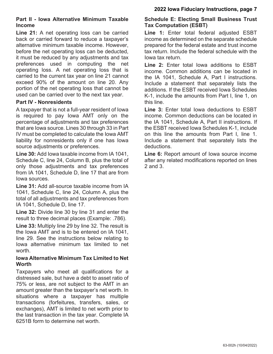 Instructions for Form IA1041, 63-001 Iowa Fiduciary Return - Iowa, Page 8