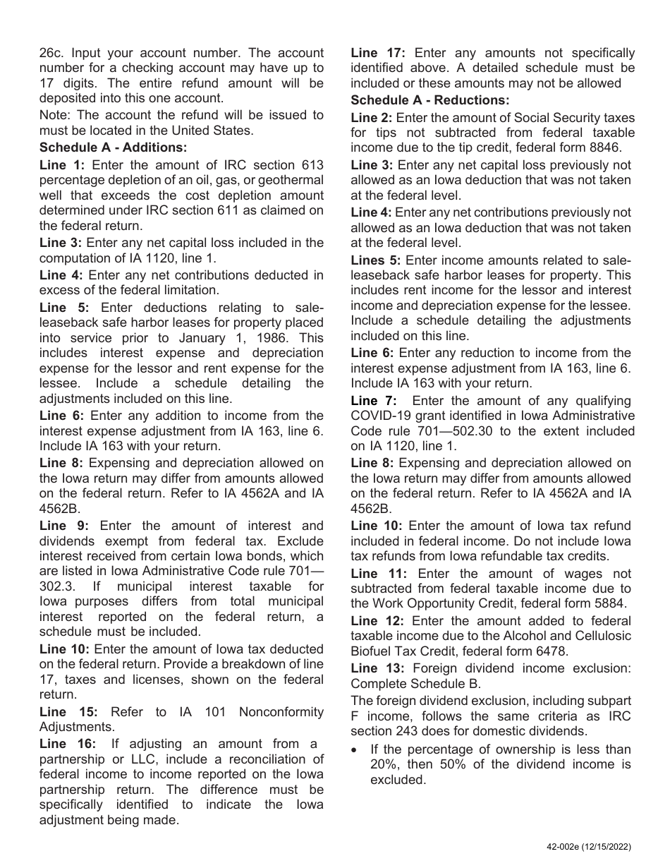 Instructions for Form IA1120, 42-001 Iowa Corporation Income Tax Return - Iowa, Page 5