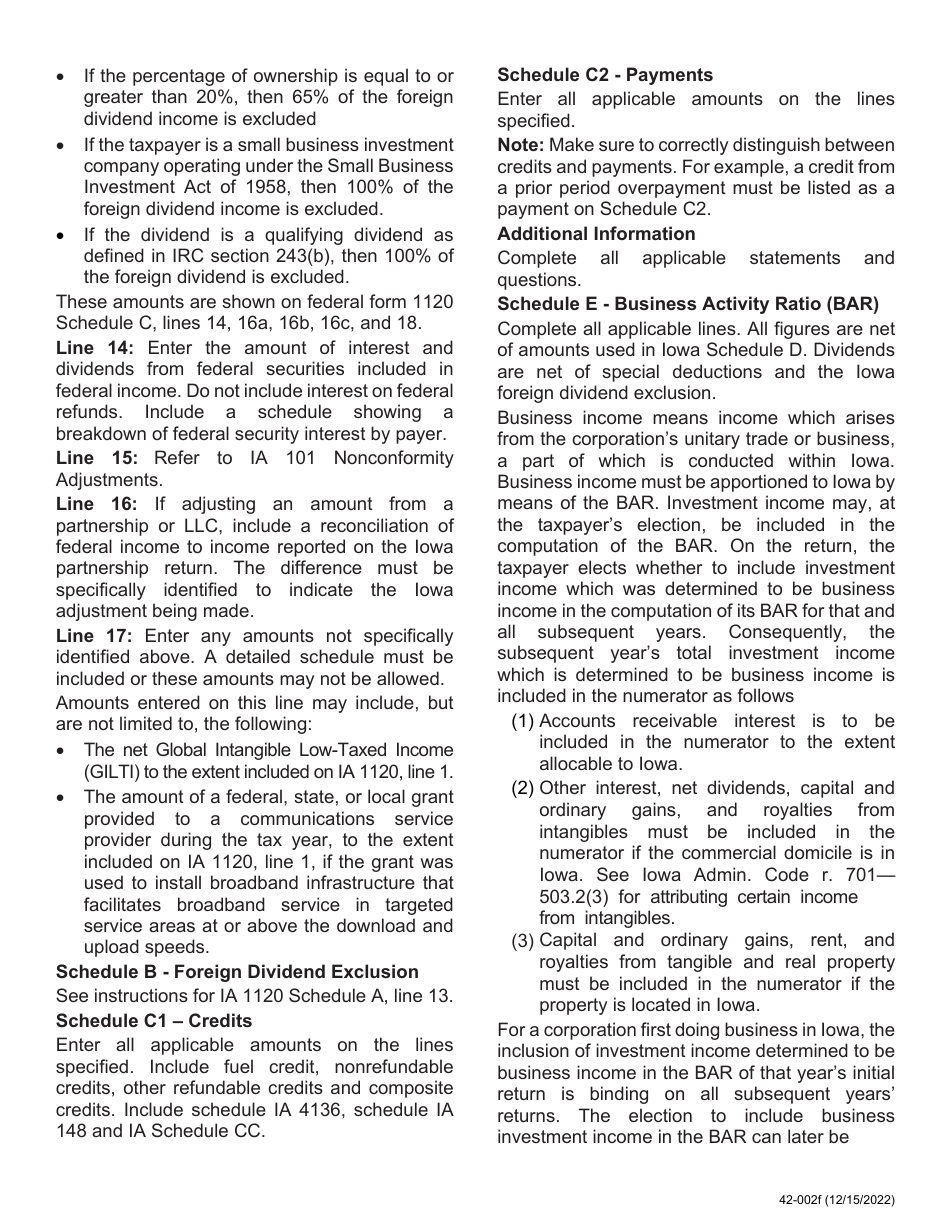 Instructions for Form IA1120, 42-001 Iowa Corporation Income Tax Return - Iowa, Page 6