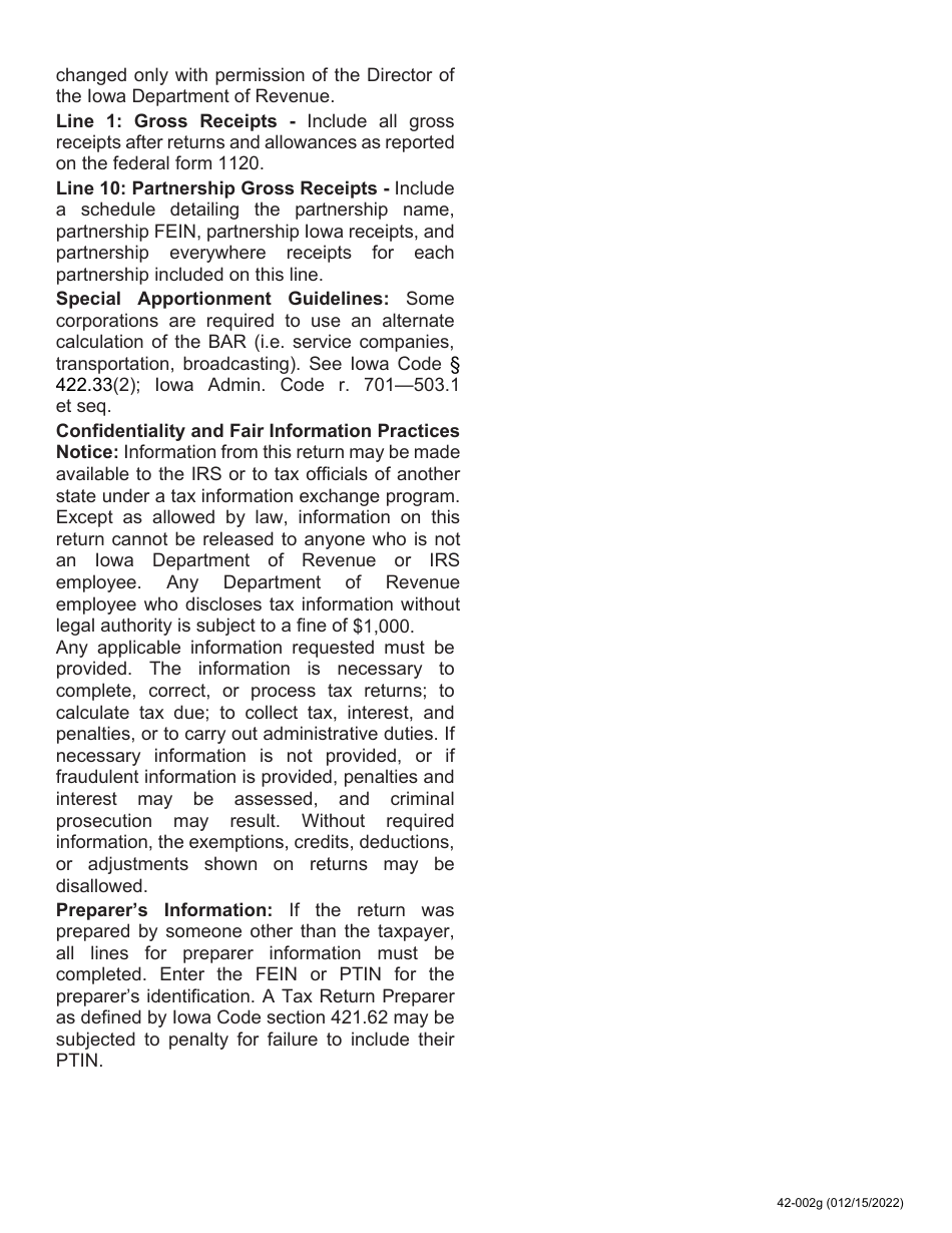 Instructions for Form IA1120, 42-001 Iowa Corporation Income Tax Return - Iowa, Page 7