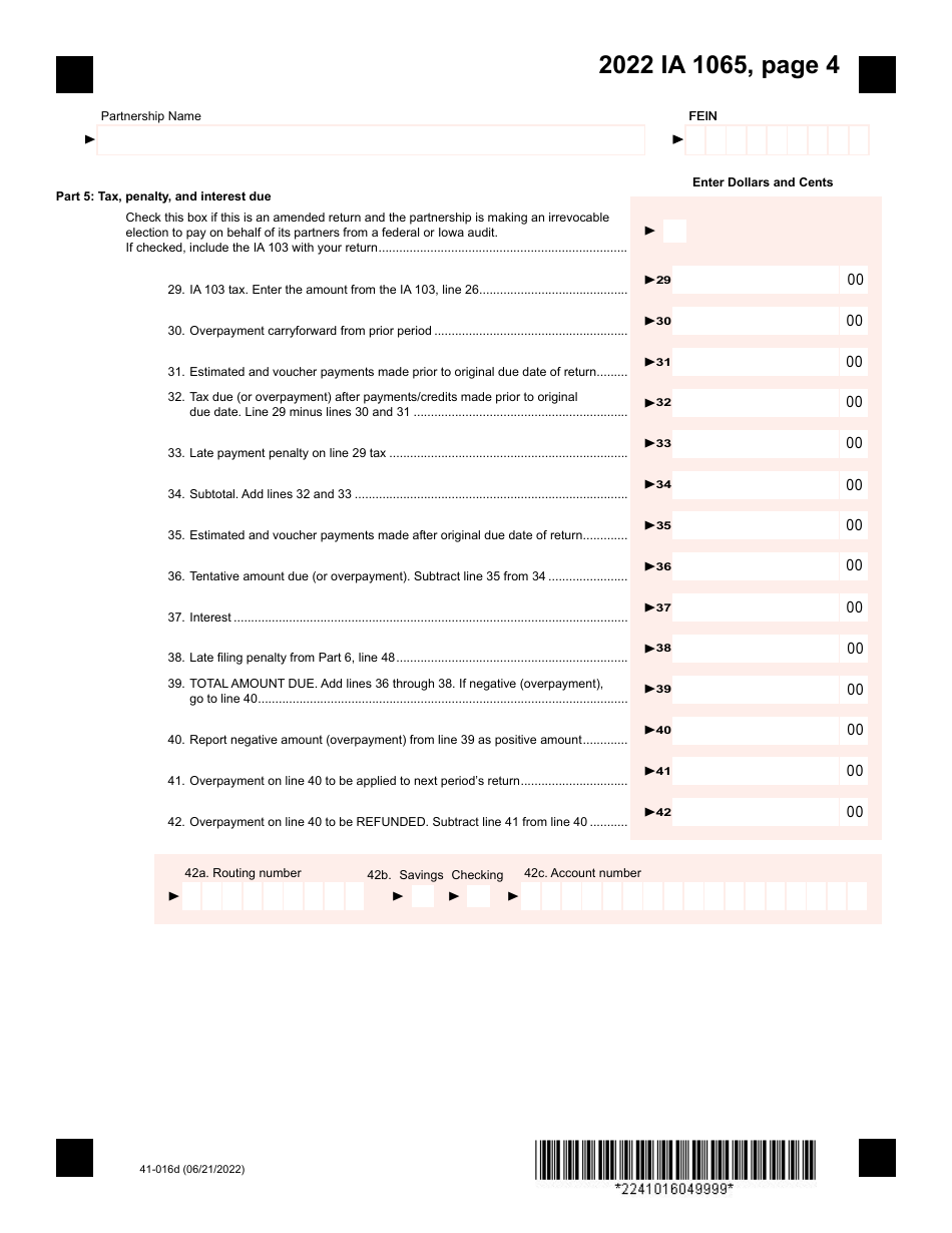 Form IA1065 (41-016) Iowa Partnership Return of Income - Iowa, Page 4