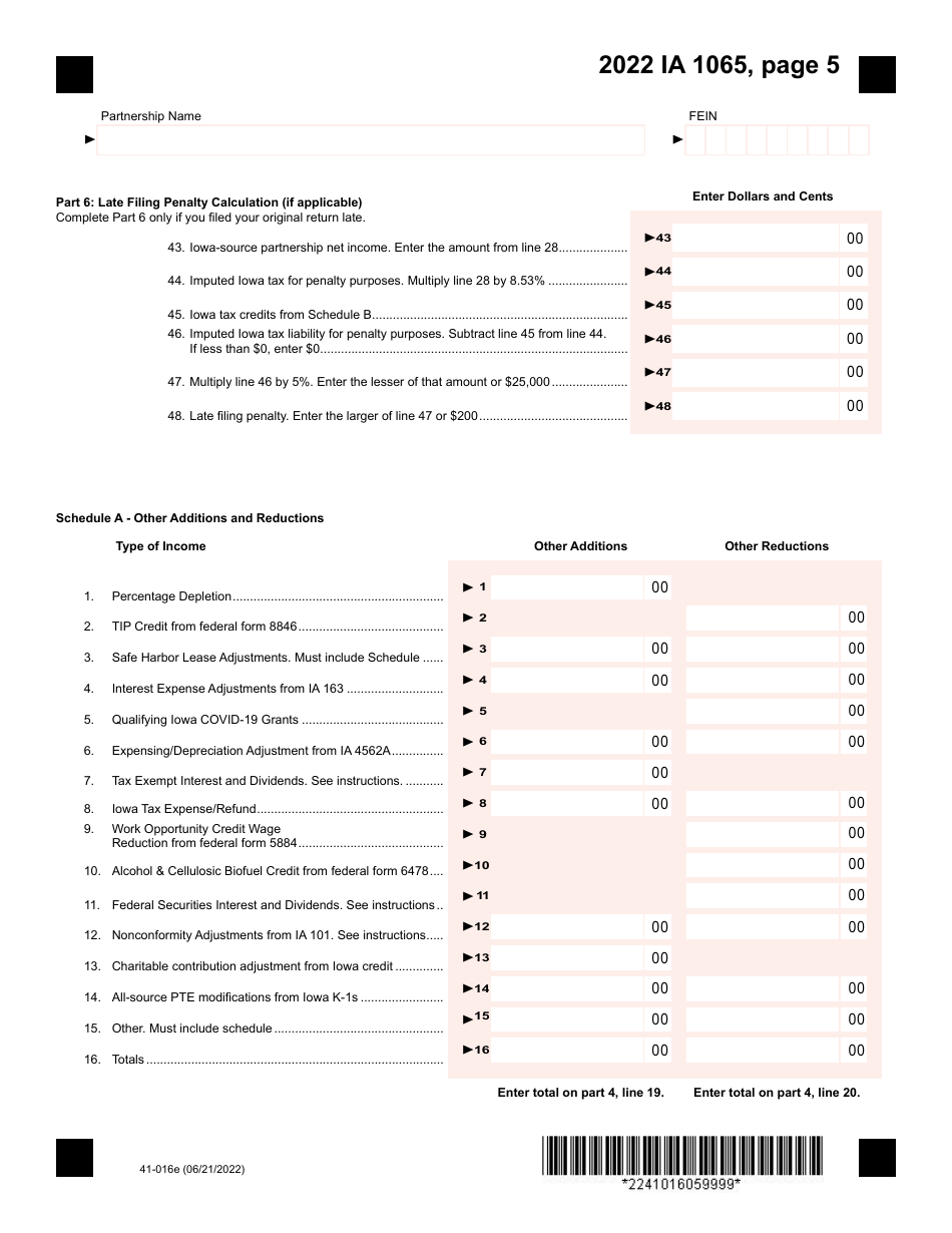 Form IA1065 (41-016) Iowa Partnership Return of Income - Iowa, Page 5
