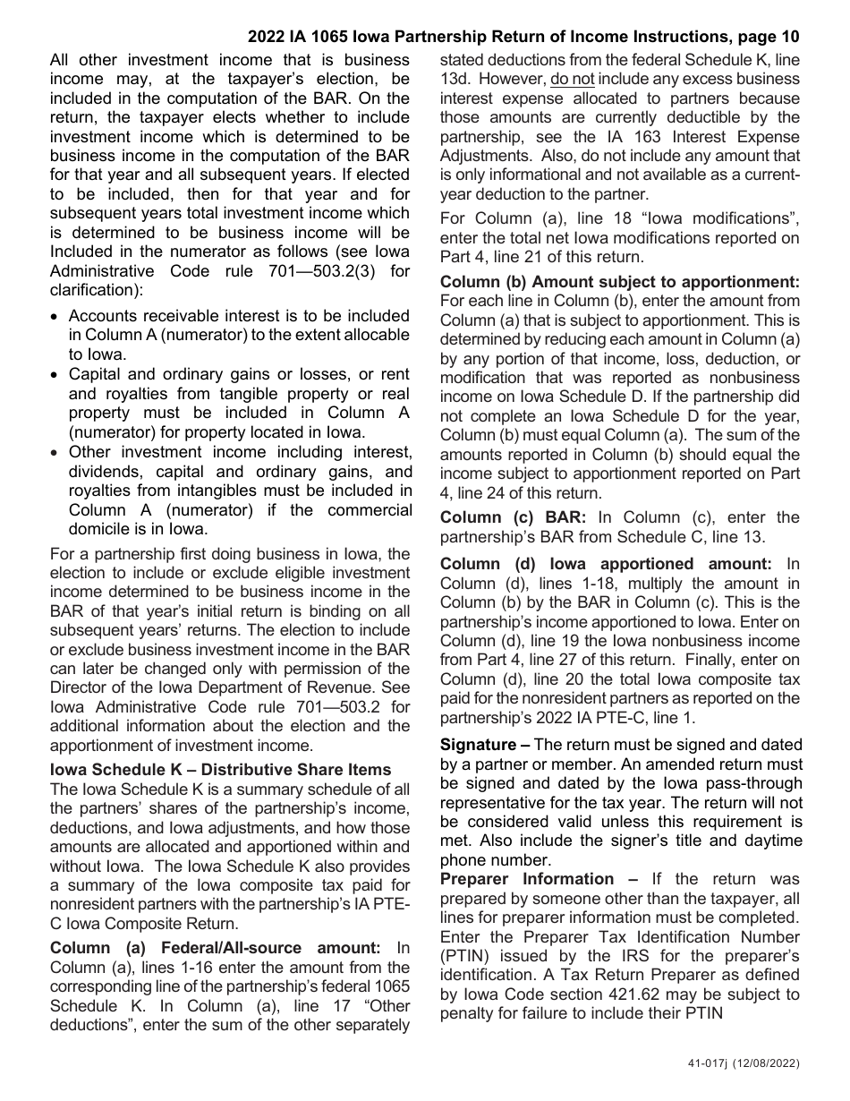 Instructions for Form IA1065, 41-016, 41-018 Schedule K-1 - Iowa, Page 10