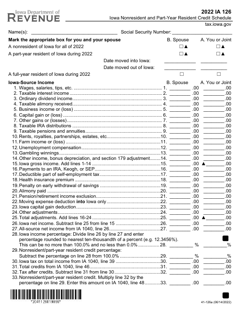 Form IA126 (41-126) 2022 Printable Pdf