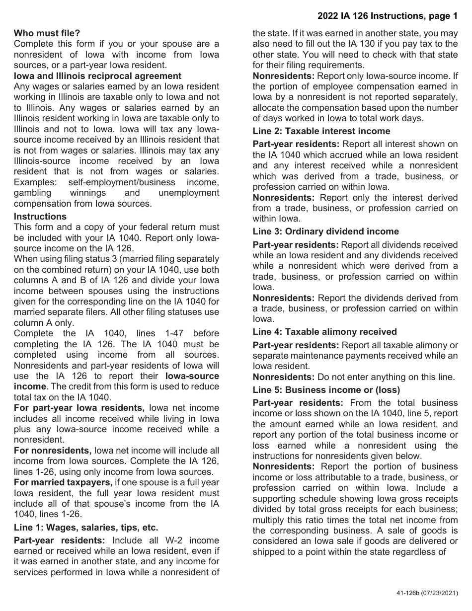 Form IA126 (41-126) Iowa Nonresident and Part-Year Resident Credit Schedule - Iowa, Page 2