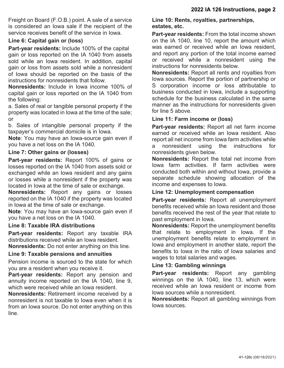 Form IA126 (41-126) Iowa Nonresident and Part-Year Resident Credit Schedule - Iowa, Page 3