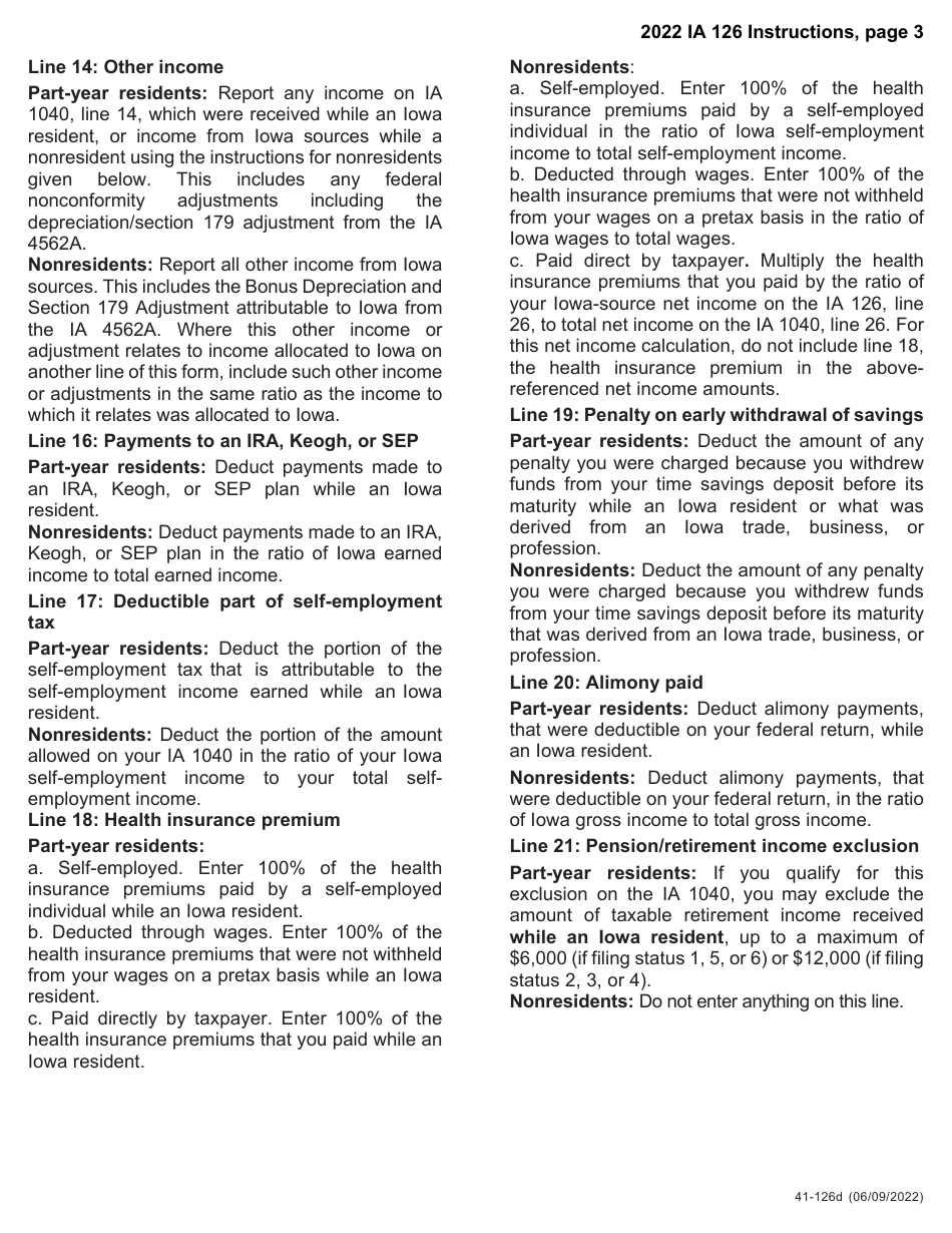 Form IA126 (41-126) Iowa Nonresident and Part-Year Resident Credit Schedule - Iowa, Page 4