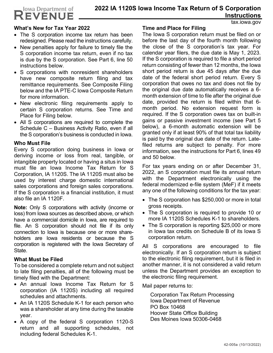 Download Instructions for Form IA1120S, 42004, 42008 Schedule K1
