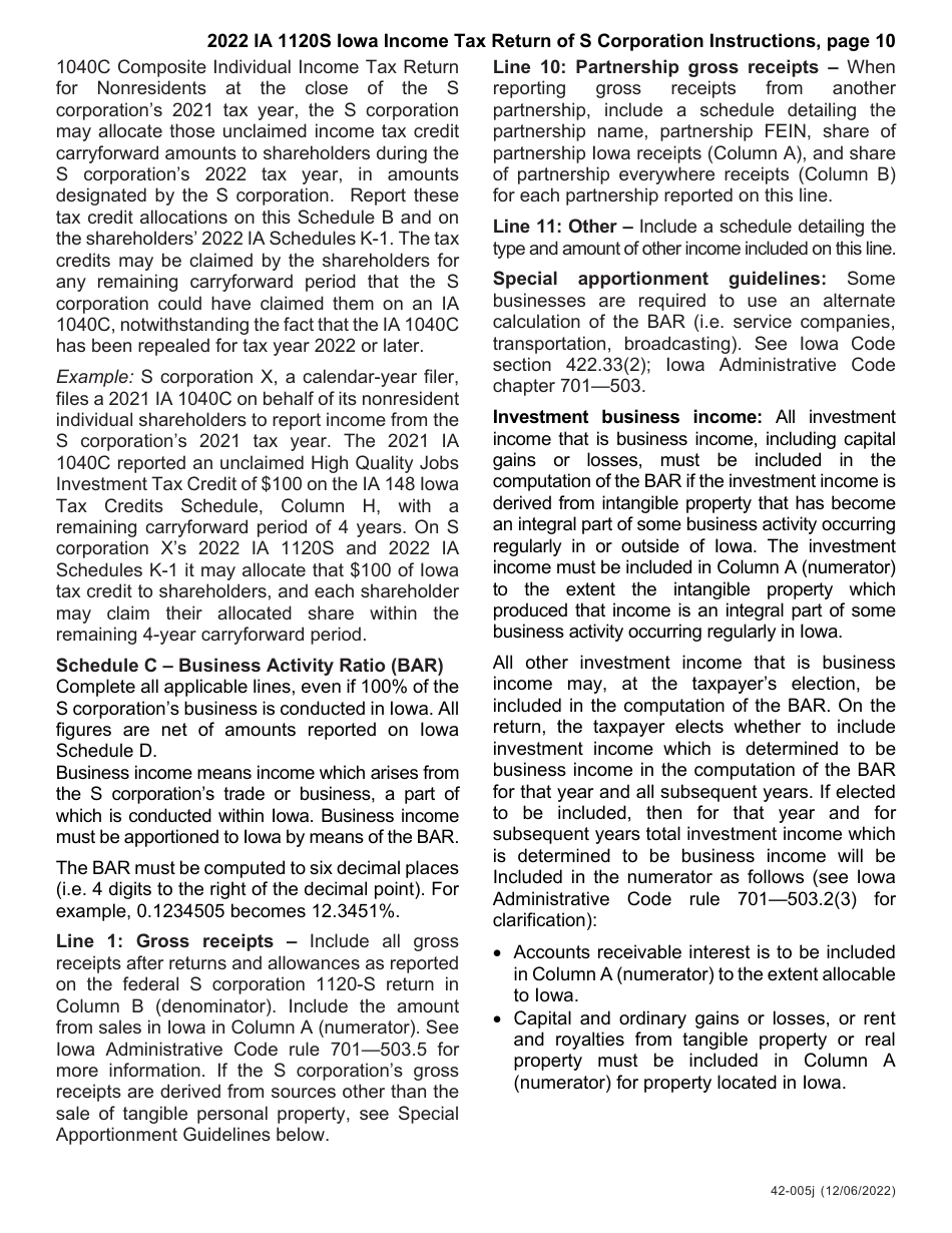 Instructions for Form IA1120S, 42-004, 42-008 Schedule K-1 Iowa Income Tax Return of S Corporation - Iowa, Page 10