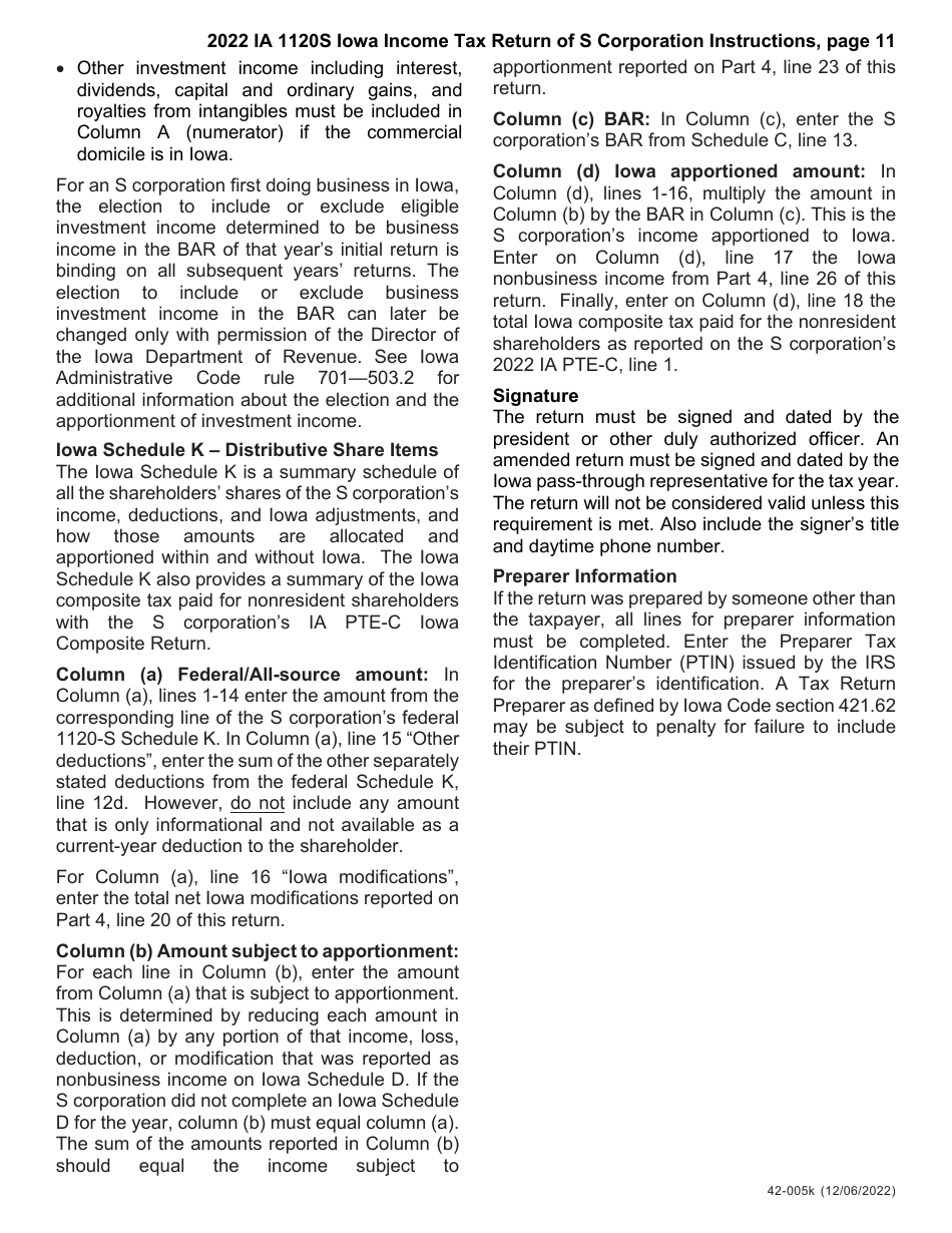 Instructions for Form IA1120S, 42-004, 42-008 Schedule K-1 Iowa Income Tax Return of S Corporation - Iowa, Page 11